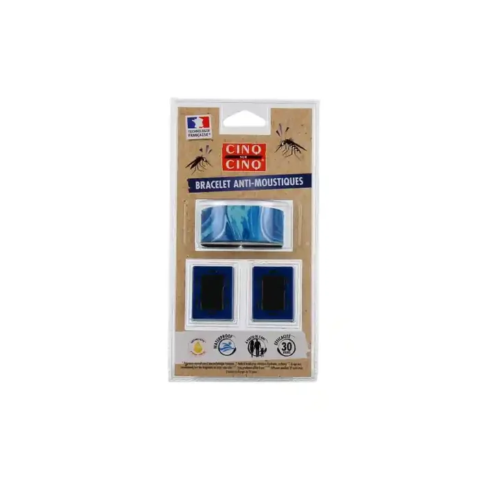 CINQ SUR CINQ BRACELET ANTI MOUSTIQUES BLEU + 2 RECHARGES