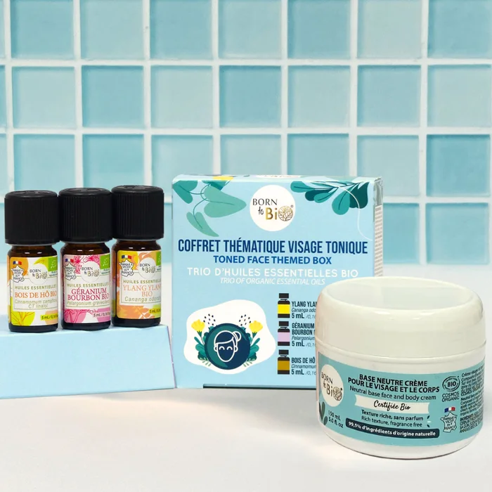Coffret : crème visage/corps et kit d'huiles essentielles visage tonique