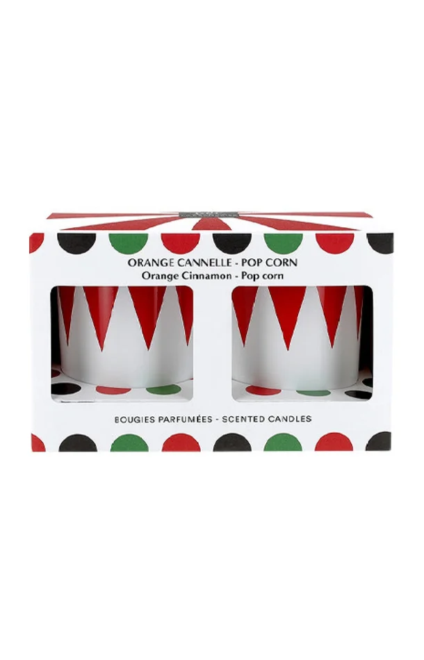 Coffret de 2 bougies parfumées – Biscuit épicé & Pop corn – 2 x 12h