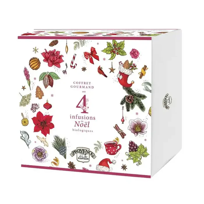 COFFRET GOURMAND AUX 4 INFUSIONS NOËL BIOLOGIQUES PROVENCE D‘ANTAN
