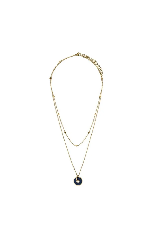Collier – Acier doré & émail bleu marine