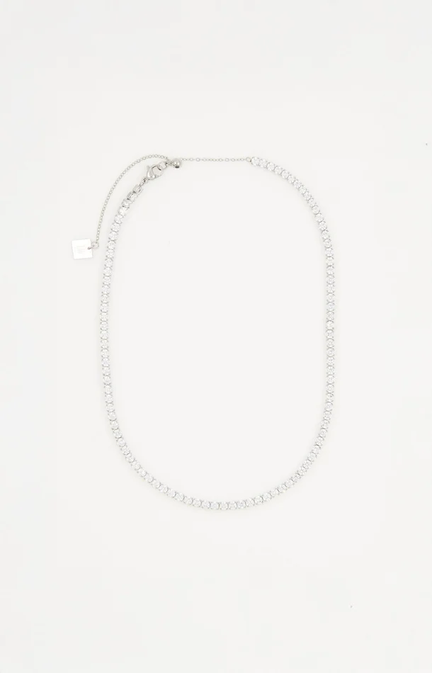 Collier – Acier inoxydable & zircon – Argenté & blanc