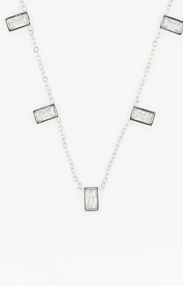 Collier – Acier inoxydable & zirconium – Argenté & blanc