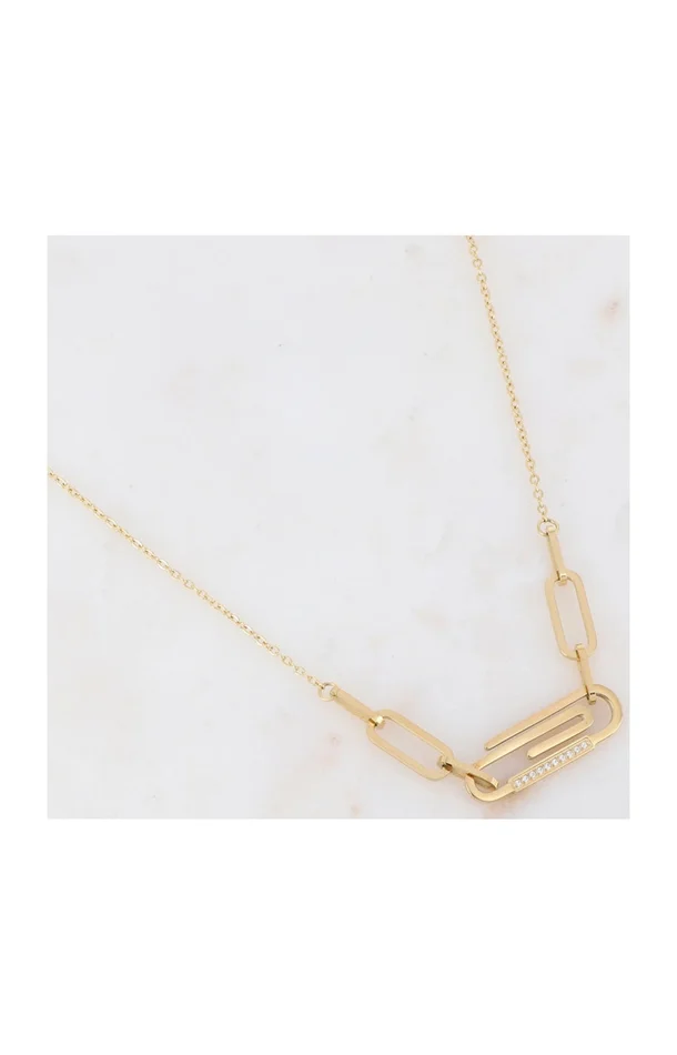 Collier – Acier inoxydable doré & zirconiums