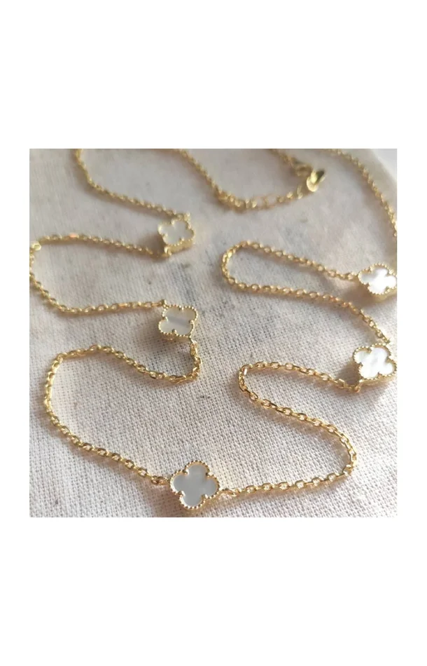 Collier – Argent 925/000 plaqué or, nacre blanc & zircon
