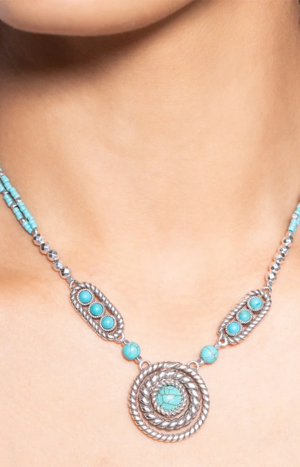Collier Arizona – Alliage, howlite turquoise & perles de rocaille