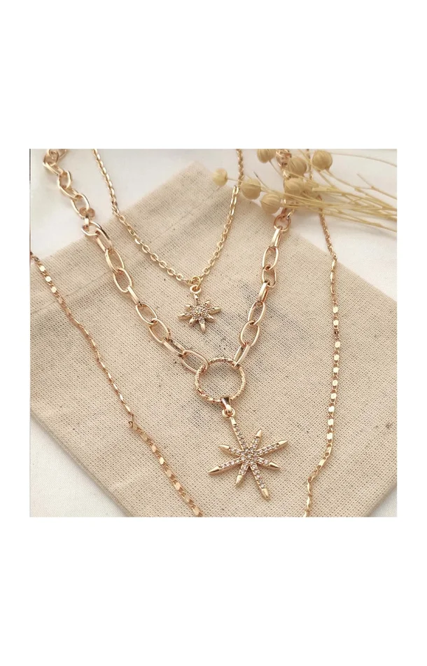 Collier multiples – Laiton plaqué or & zircons