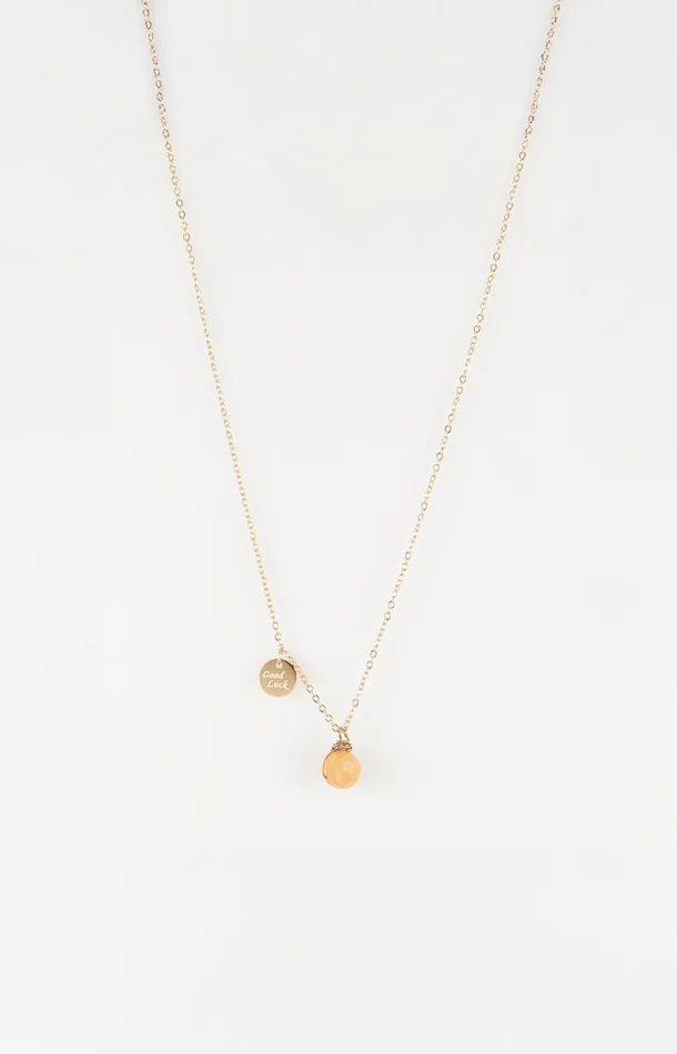Collier pendentif – Acier inoxydable & cornaline – Doré & orange