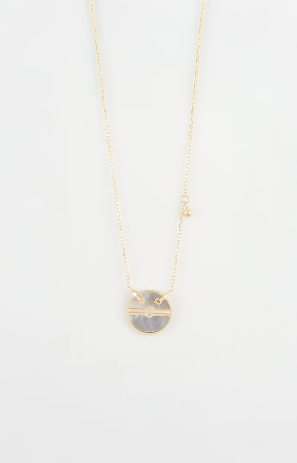Collier pendentif – Acier inoxydable & nacre – Doré & blanc