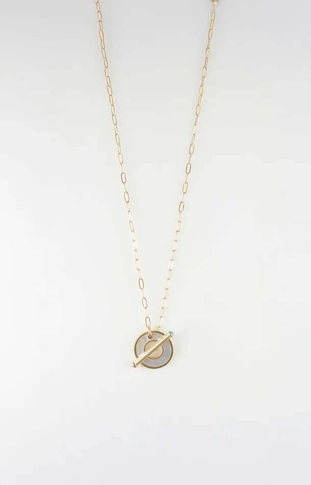 Collier pendentif – Acier inoxydable & nacre – Doré