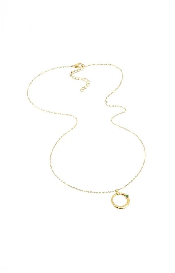 Collier pendentif – Acier inoxydable & zirconium – Doré & vert
