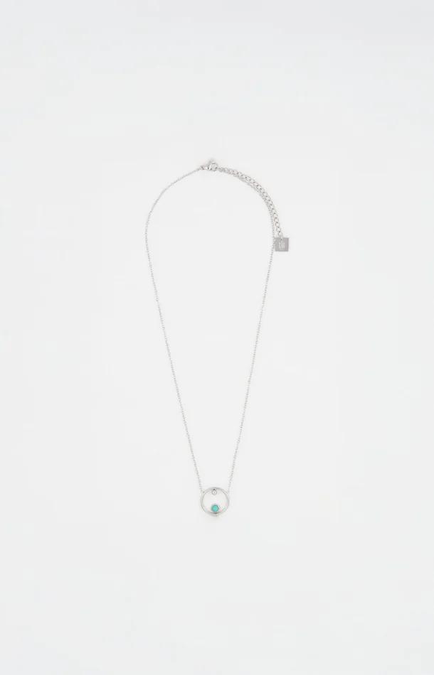 Collier pendentif – Angie – Acier inoxydable & turquoise – Argenté & turquoise