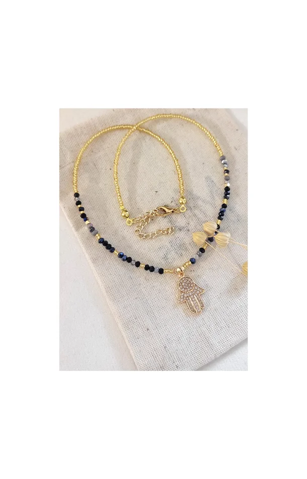 Collier pendentif – Laiton plaqué or, pierre en cristal & zirconiums