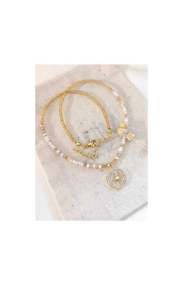 Collier pendentif étoile polaire – Laiton plaqué or, zirconiums & cristaux
