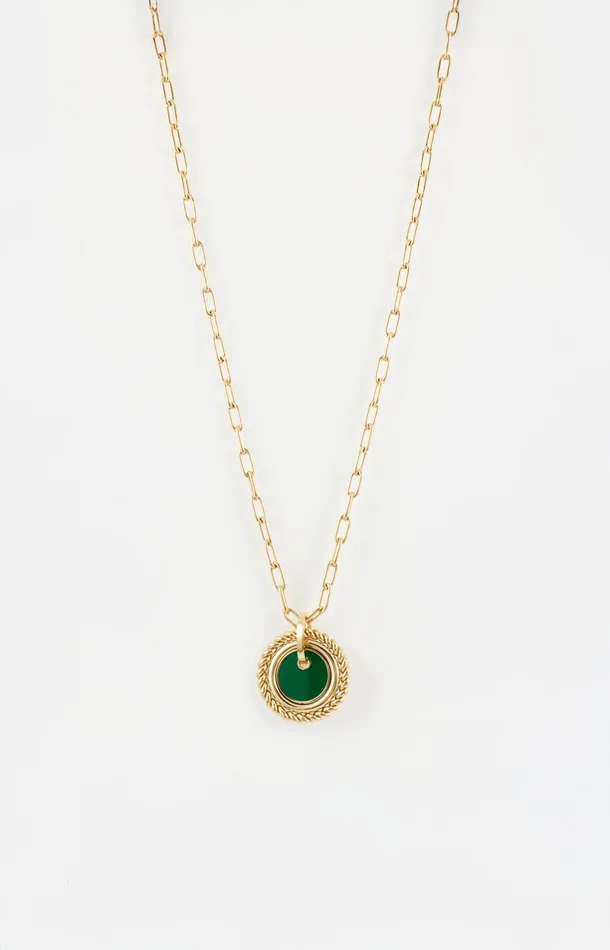 Collier pendentif médaillon – Acier inoxydable – Doré & vert