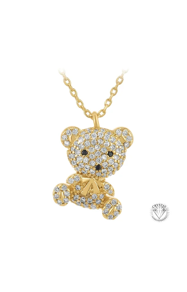 Collier pendentif ourson – Alliage & zirconium – Doré