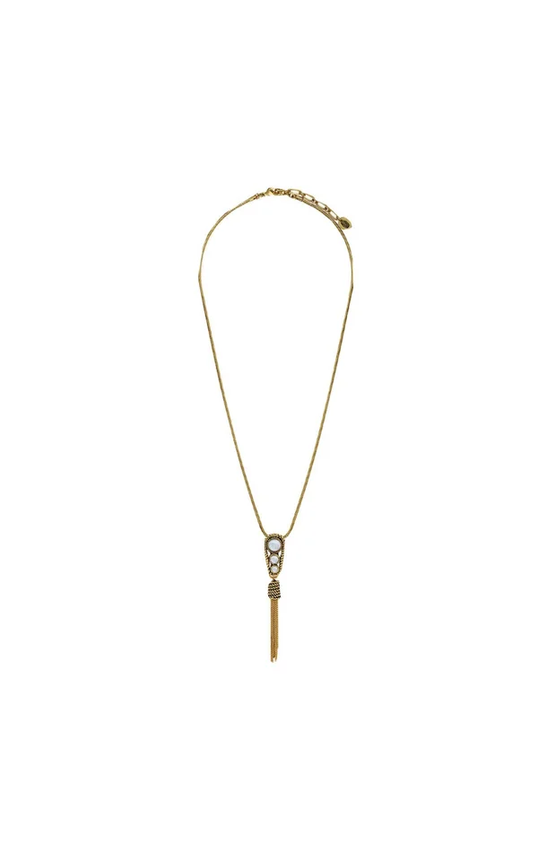 Collier pompom Arizona – Métal doré & perle nacrée