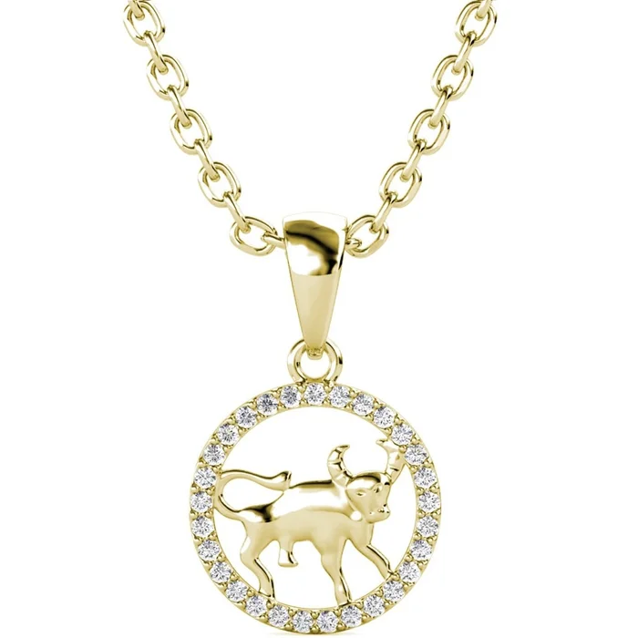 Collier Zodiaque Taureau – Laiton plaqué or 18 k & cristal blanc