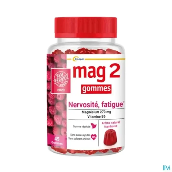 Cooper mag 2 gommes nervosite fatigue framboise 45