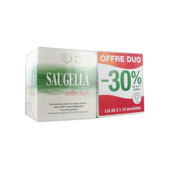 COTTON TOUCH SERVIETTES JOUR EXTRA-FINES AILLETTES LOT DE 2 X14 SAUGELLA