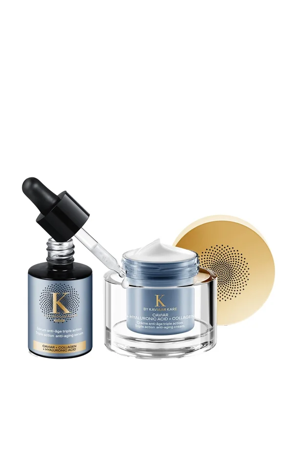Crème & sérum anti-âge triple action – Caviar, acide hyaluronique & collagène – Peaux matures