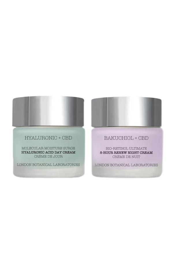 Crème de jour à l’acide hyaluronique & crème de nuit au bio rétinol & CBD – 2 x