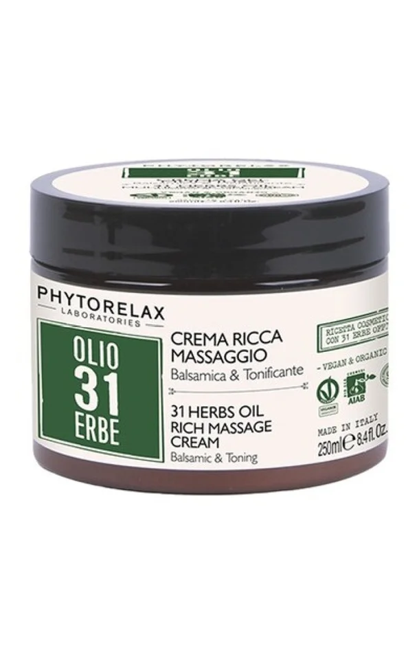 Crème de massage apaisante bio – Huile 31 herbes – Peaux sèches – Corps – 250 ml