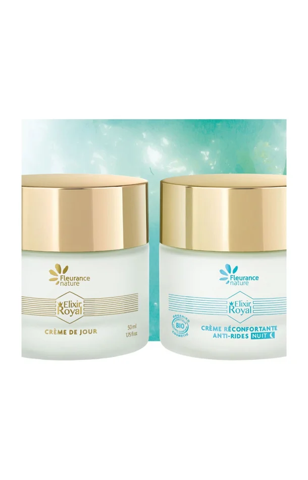 Crèmes de jour & de nuit – Elixir Royal – Acide hyaluronique & collagène – Peaux matures