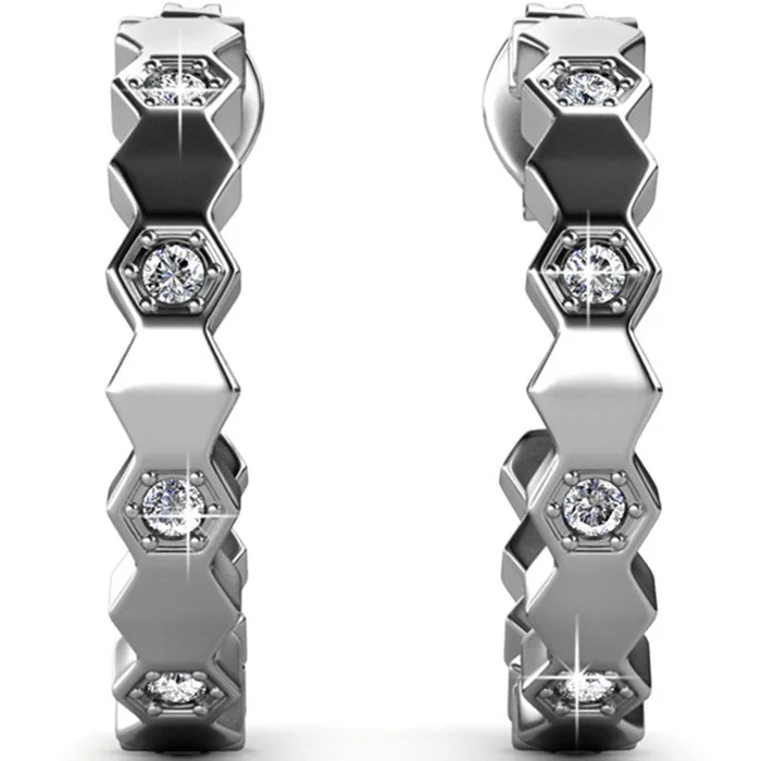 Créoles – Laiton argenté 18 k & cristal blanc