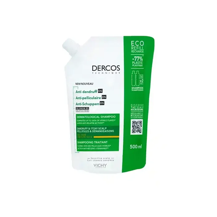DERCOS DS SHAMPOOING ANTI PELLICULAIRE DS CHEVEUX SECS ECO RECHARGE 500ML VICHY