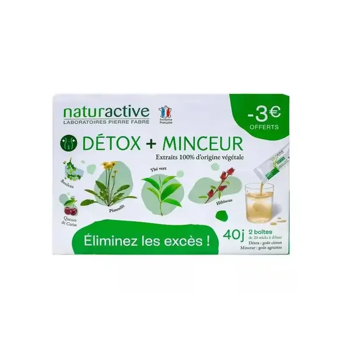 DETOX + MINCEUR STICKS FLUIDES PROGRAMME DE 40 JOURS NATURACTIVE
