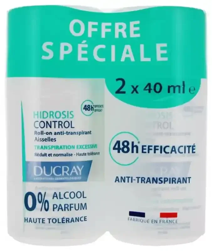 Ducray Hidrosis Control Roll-On Anti-Transpirant Aisselles Transpiration Excessive Lot 2 x 40 ml