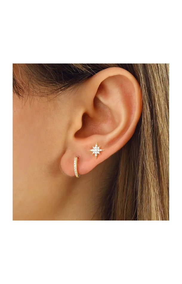 Duo de boucles d’oreilles étoiles – Argent 925/000 plaqué or & zircons