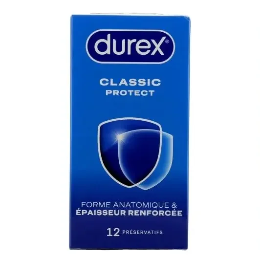 Durex CLASSIC PROTECT – Préservatifs Forme Anatomique et Epaisseur Renforcée, 12 Unités