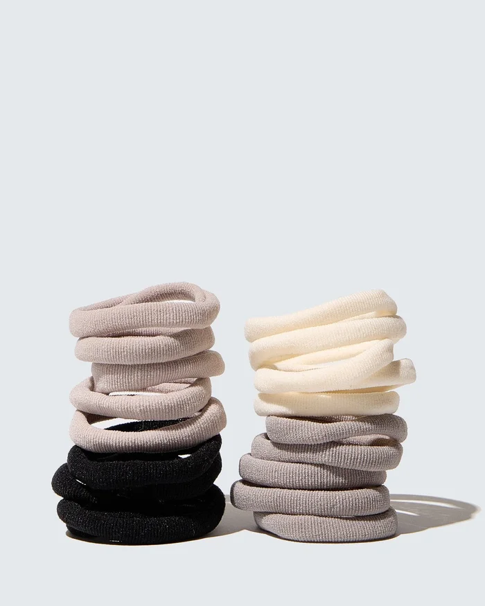 Elastic Hair Ties, 20-Pack, Blanc/Gris/Noir