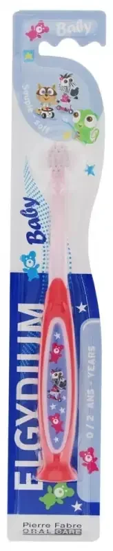 Elgydium – Brosse à Dents Souple Bébé 0/2 Ans – Couleur Rose