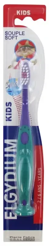 Elgydium Brosse à Dents Kids 2/6 Ans 1 U – Couleur Violet et Vert