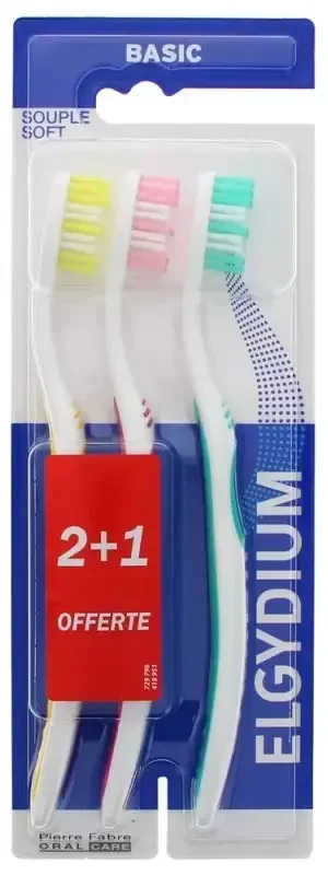 Elgydium Pierre Fabre Oral Care – Brosse à Dent Basic Souple – Offre Spéciale Trio