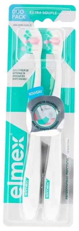 Elmex Sensitive Brosse à Dents Extra Souple Duo Pack – Couleur Vert / Rose