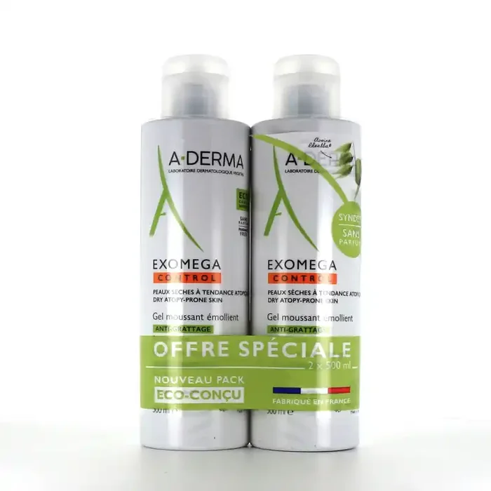 EXOMEGA CONTROL GEL MOUSSANT EMOLLIENT ANTI-GRATTAGE LOT DE 2 X 500ML A-DERMA