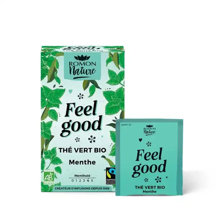 FEEL GOOD THÉ VERT BIO MENTHE 16 SACHETS ROMON NATURE