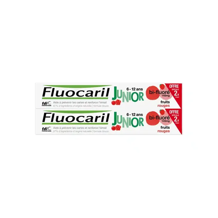 Fluocaril Bi-fluore 145mg dentifrice Junior fruit rouge lot de 2x75ml