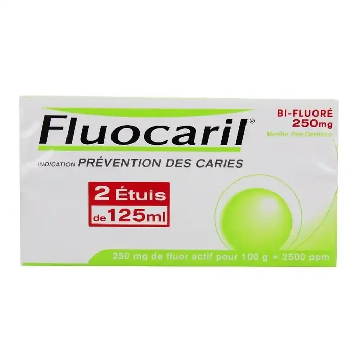 Fluocaril Bifluore 250mg Menthe pate Dentifrice 2 Tubes de 125ml