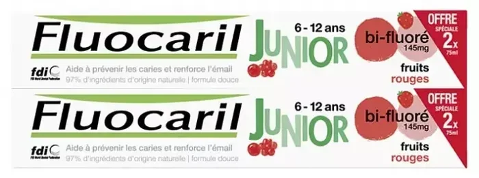 Fluocaril Junior Bubble Gum Dentifrice 2 x 75 ml – Arôme Fruits Rouges