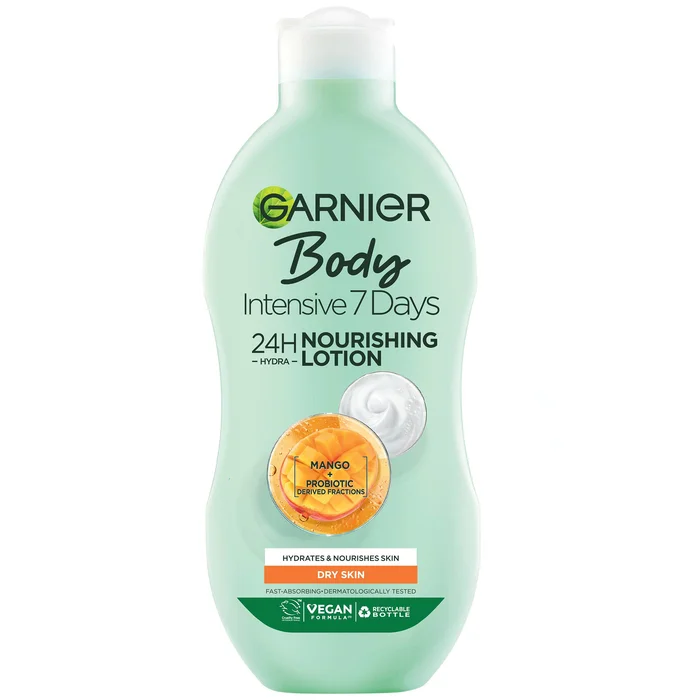 Garnier Lait Nourrissant Hydratant Intensif 7 Jours Mangue et Extrait de Probiotiques pour Peaux Sèches 400 ml
