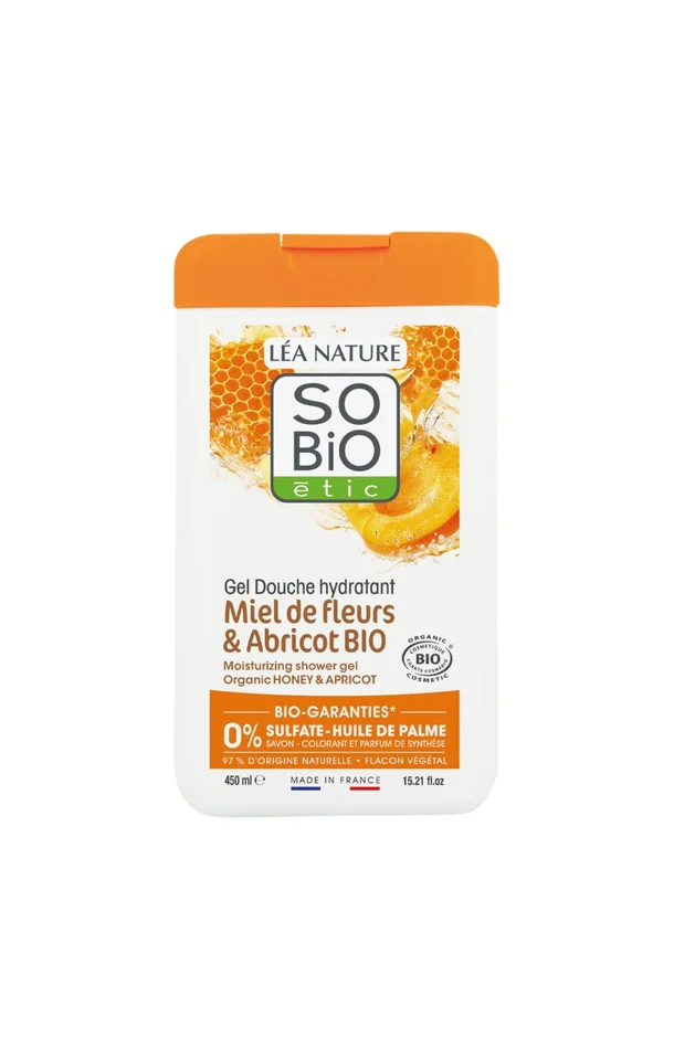 Gel douche bio hydratant – Miel de fleurs & abricot – 450 m