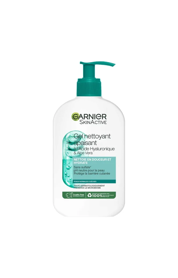 Gel nettoyant apaisant – Acide hyaluronique & aloe vera – Peaux normales à sèches