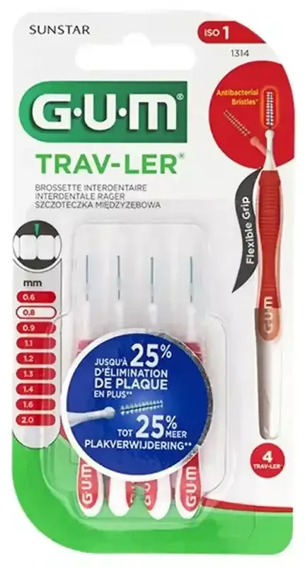 GUM 4 Brossettes Interdentaire Trav-Ler – Taille 1314 0,8 mm