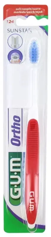 GUM Brosse à Dents Orthodontique – 124 – Couleur Rouge