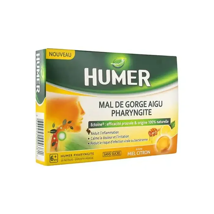 Humer pharyngite mal de gorge aigu 20 miel citron pastilles